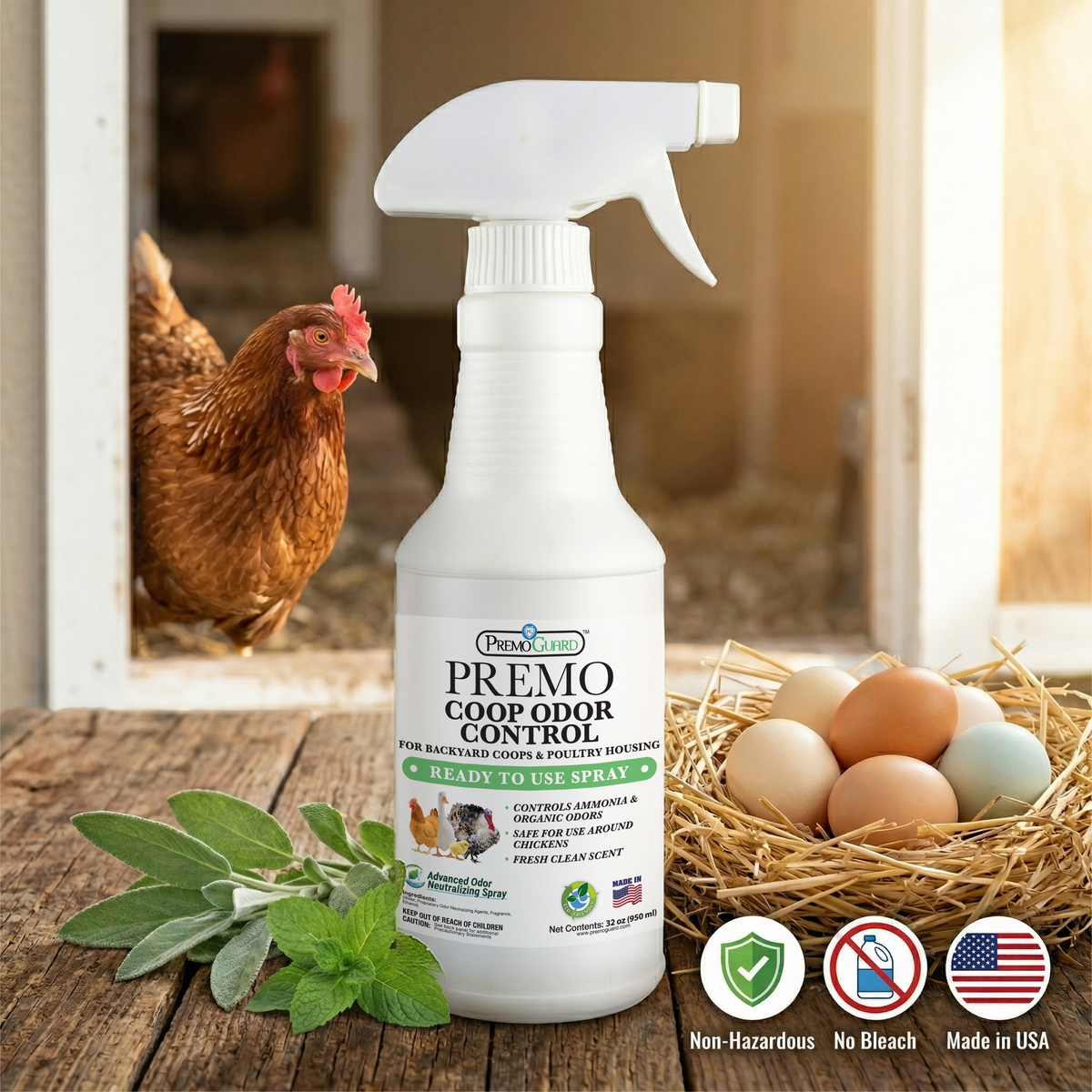 Chicken Coop Odor Control Spray | Neutralizes Ammonia Smell | Premo Guard