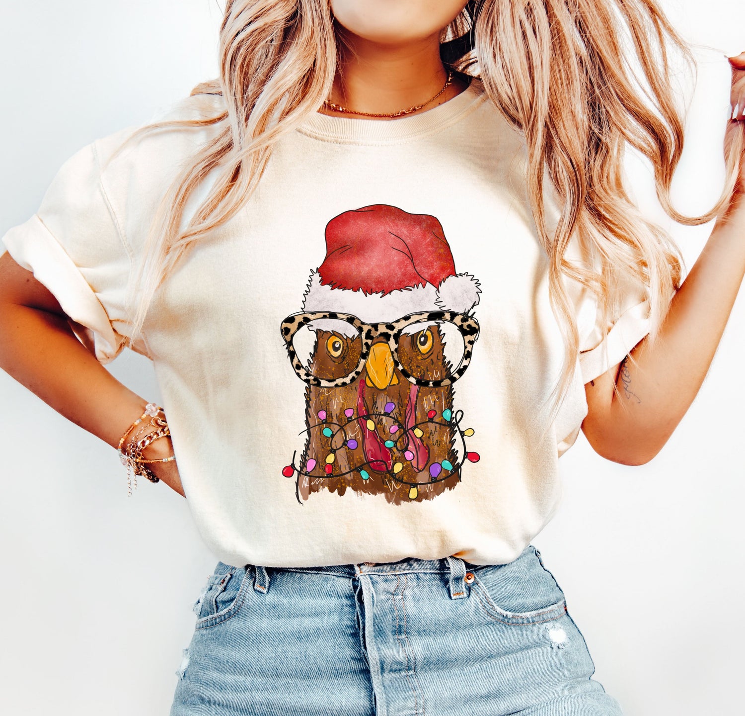 Tangled Chicken Funny Christmas Comfort Colors Tshirt, Funny Christmas Animal Tee