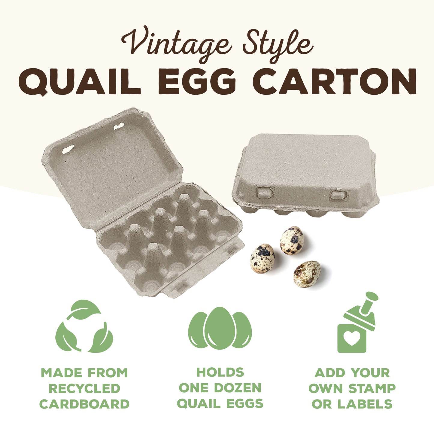 The vintage style quil egg cartons are made from recycled cardboard. 
