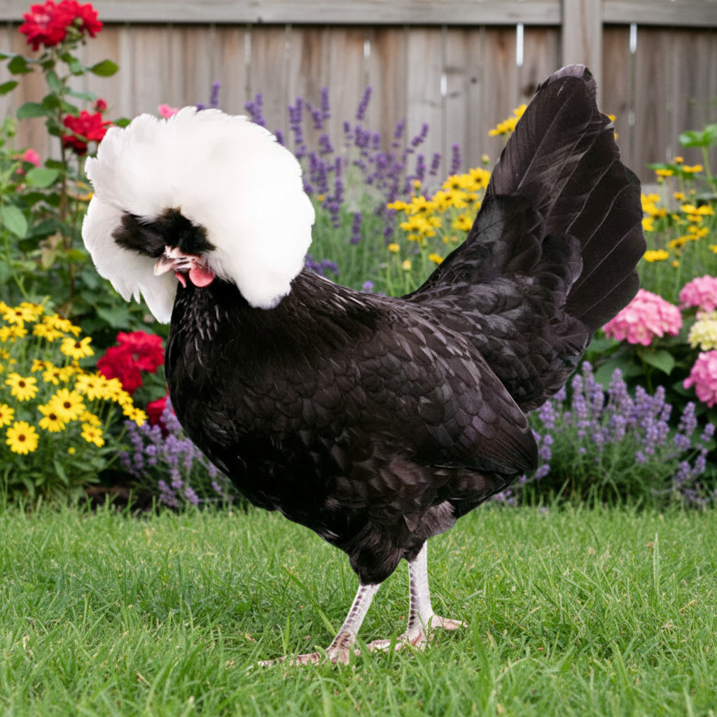 Pullet: White Crested Black Polish Bantam