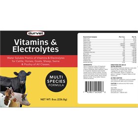 Durvet Vitamins & Electrolytes Water Soluble Premix (8oz, makes 64 doses)
