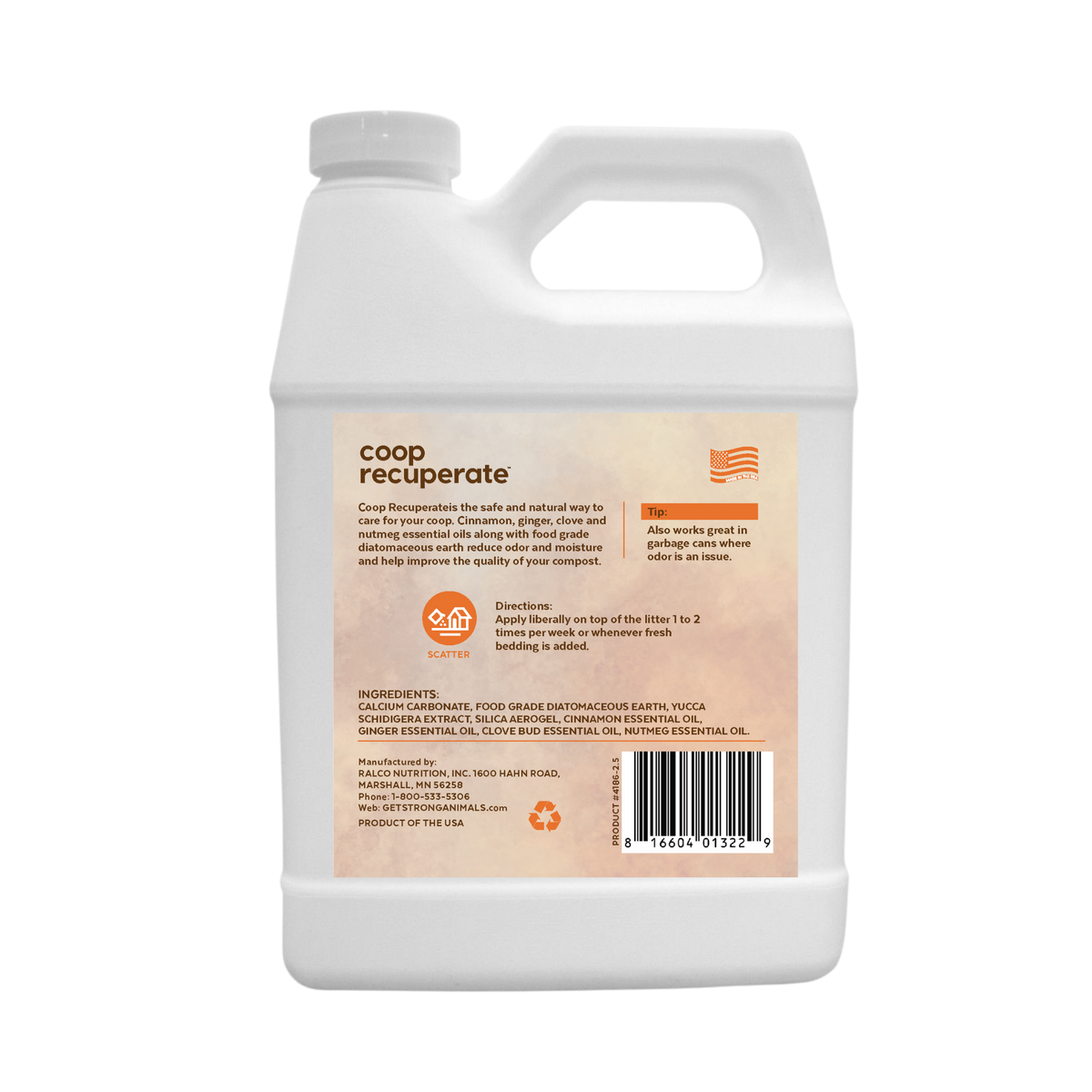 Back label of Coop Recuperate Pumpkin Spice with directions and ingredients