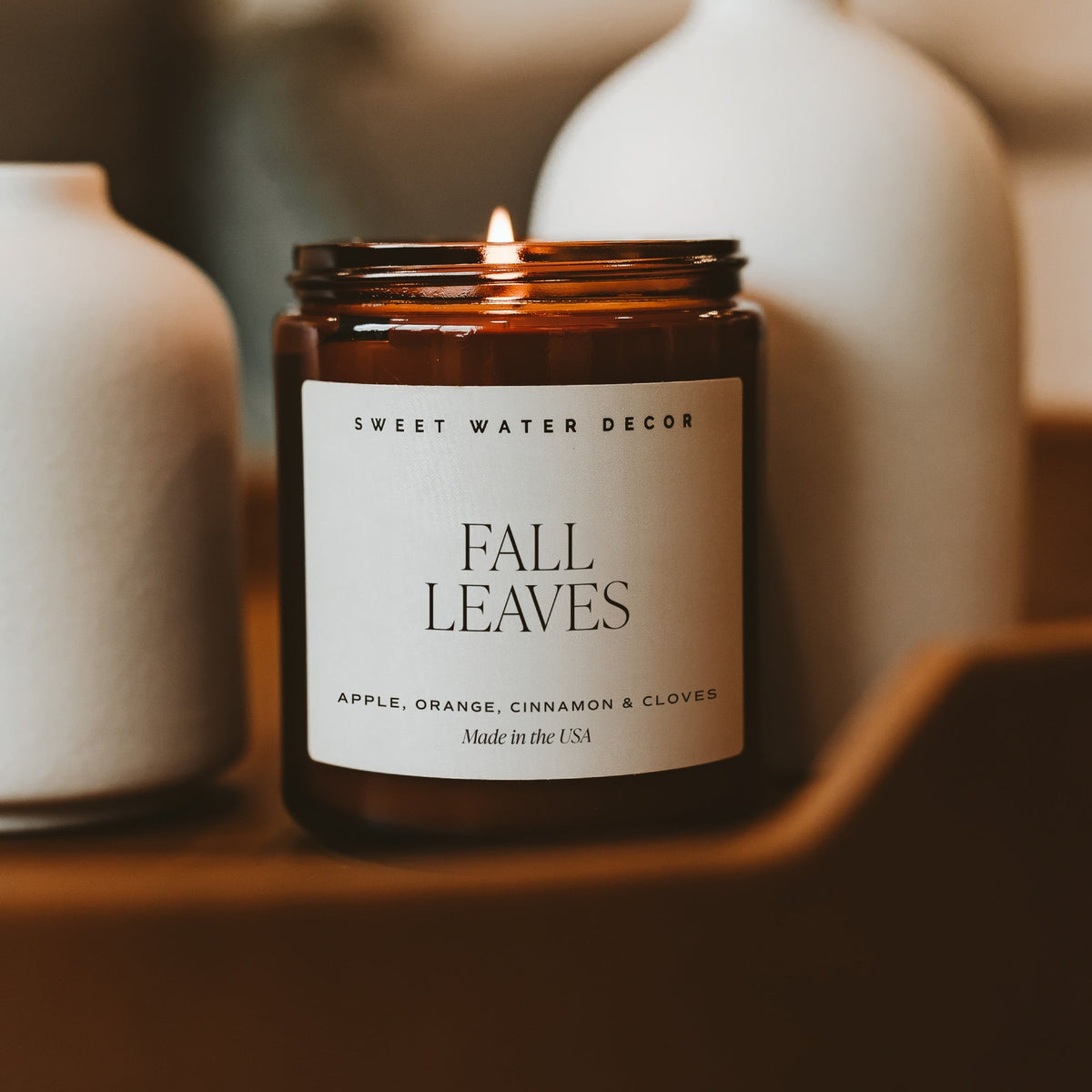 Fall Leaves soy candle in 9 oz amber glass jar