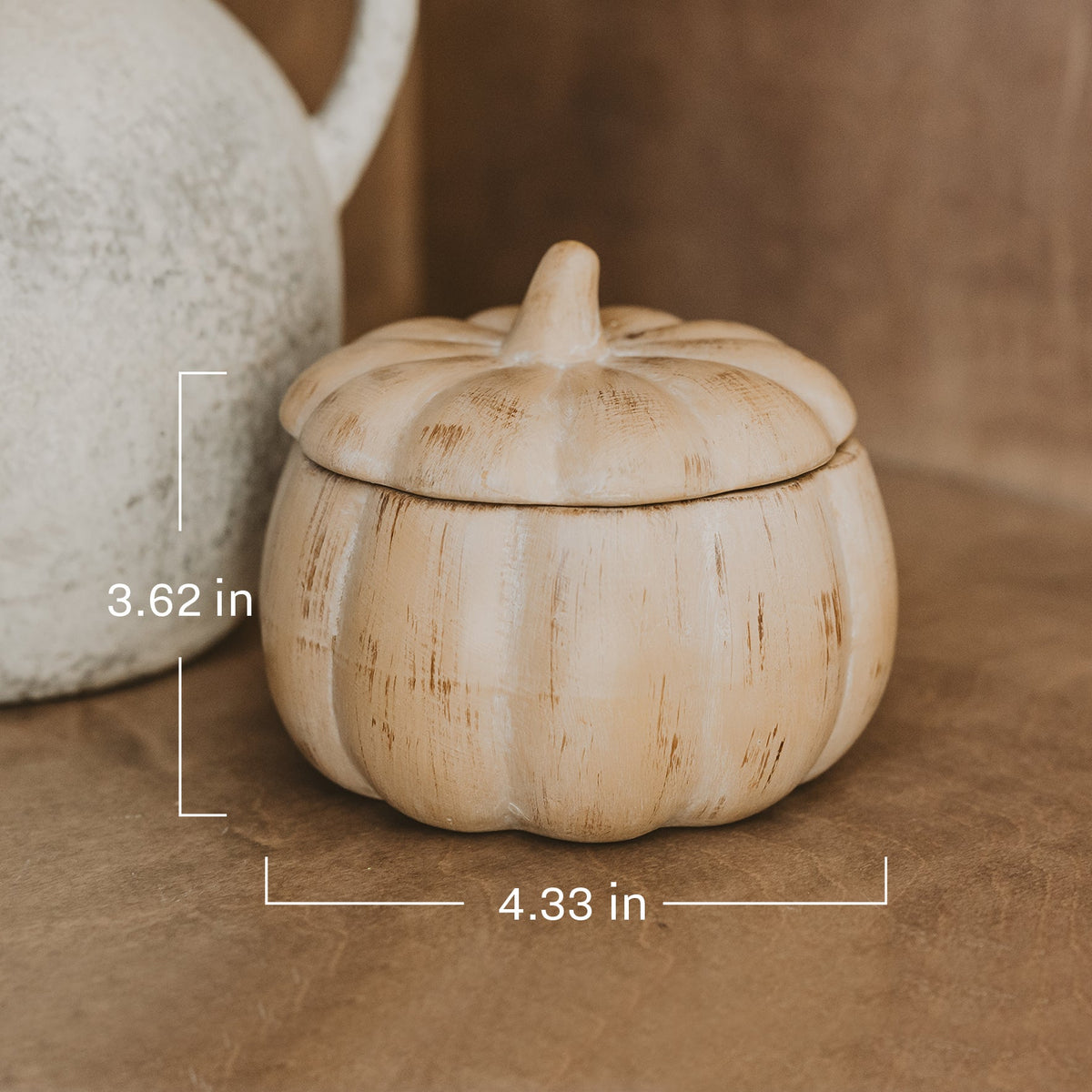 Pumpkin Spice soy candle in faux-wood ceramic pumpkin jar