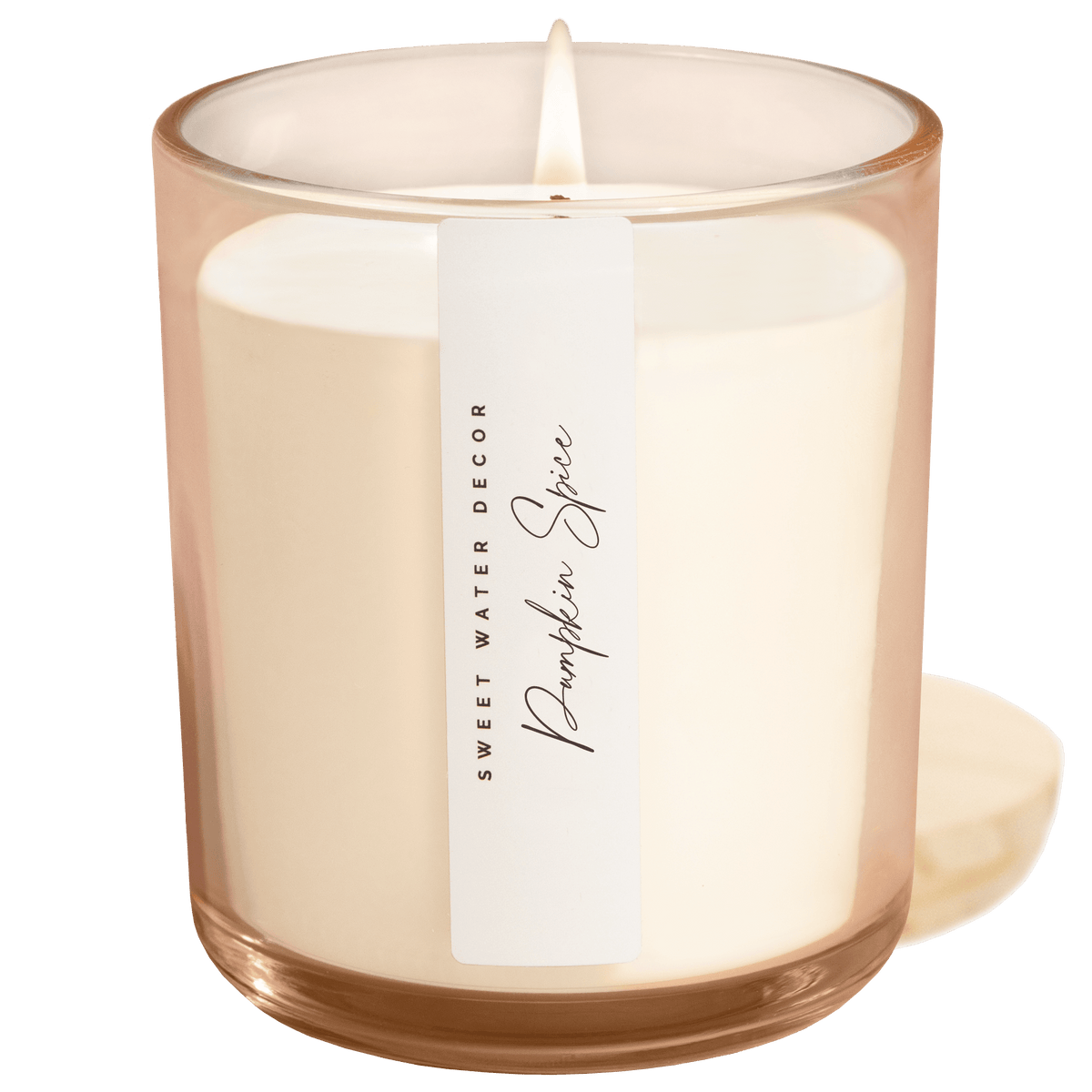 Pumpkin Spice soy candle in 12 oz tinted glass jar with wood lid