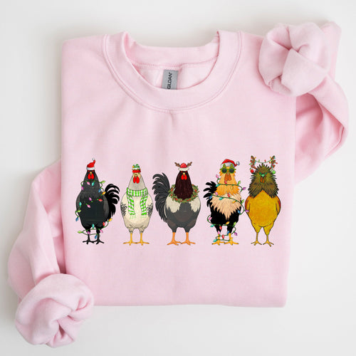 Sweatshirt Humour Noël 'Tis The Season To Be Chicking' - Christmas Chicken Lover - Taille Unique Unisexe