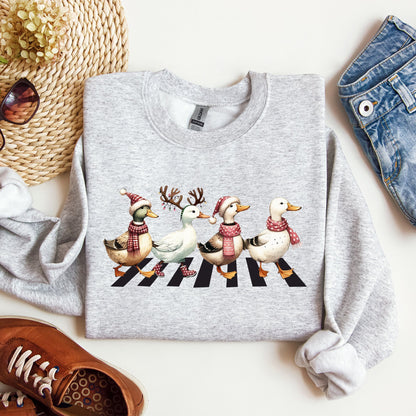 Christmas Ducks, Farm Animals, Crossing Road, Santa, Winter, Snow, Xmas Sweatshirt