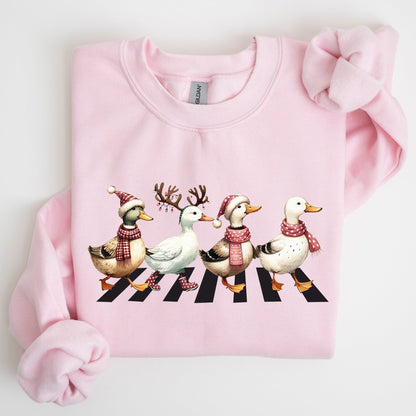 Christmas Ducks, Farm Animals, Crossing Road, Santa, Winter, Snow, Xmas Sweatshirt