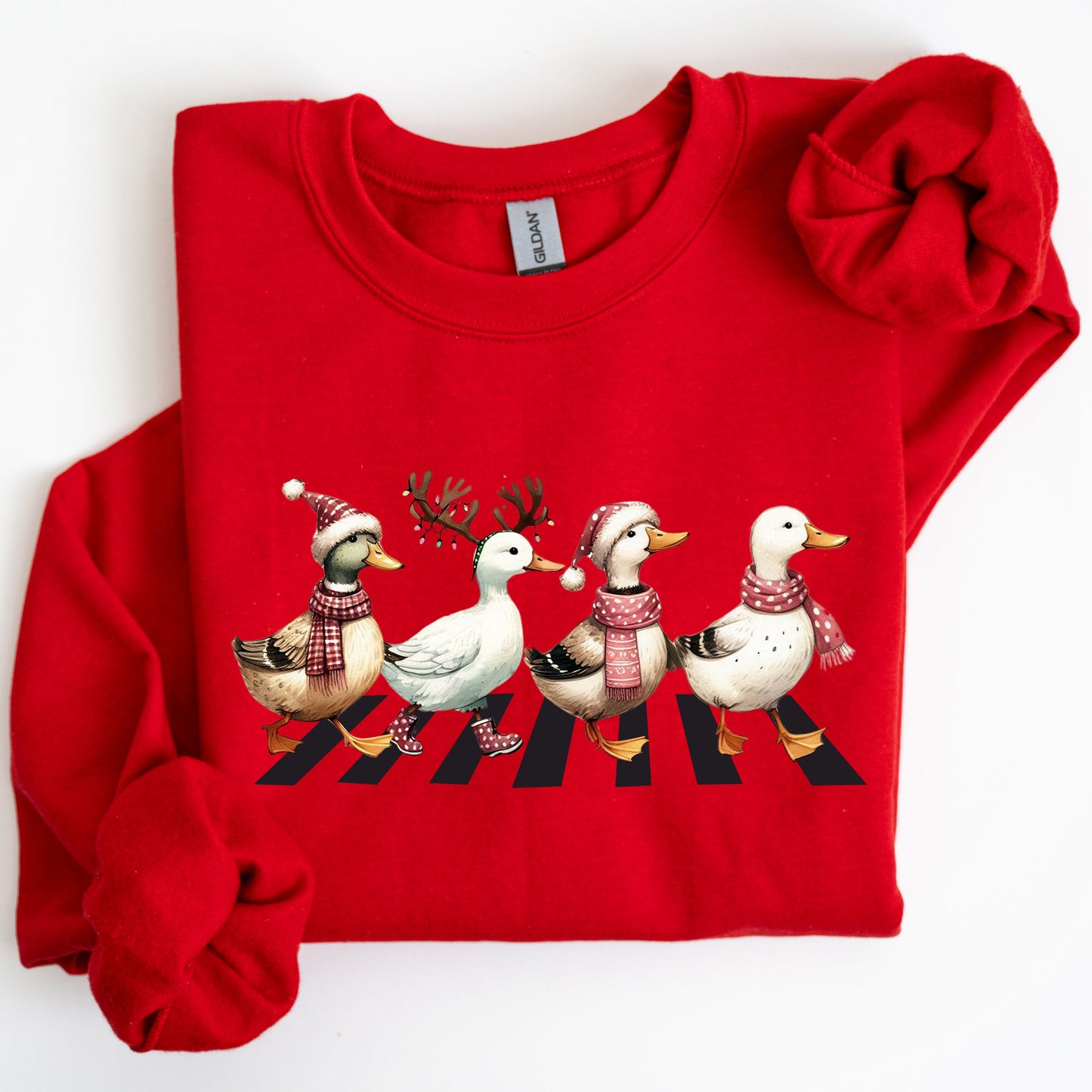Christmas Ducks, Farm Animals, Crossing Road, Santa, Winter, Snow, Xmas Sweatshirt
