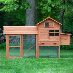 The Clubhouse Chicken Coop with Run holds up to 4 large fowl or 6 bantam chickens