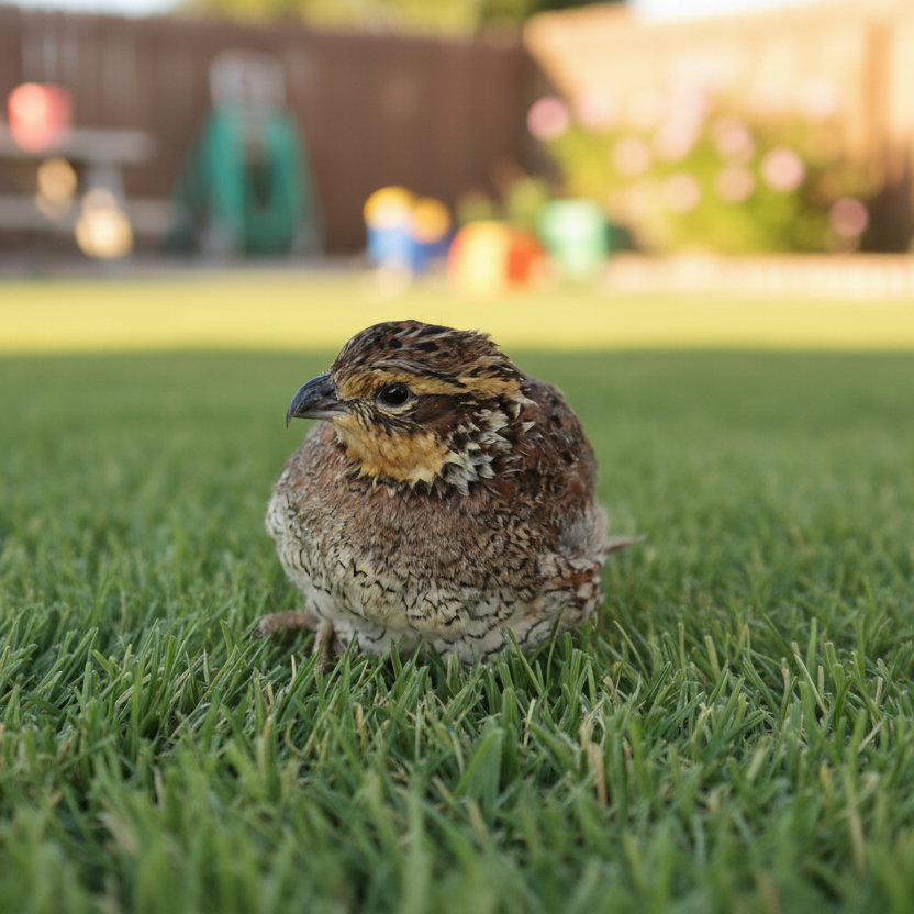 Georgia Giant Bobwhite Quail on grass with a blurred background