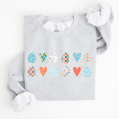 Hearts and Eggs, Colorful Easter Sweatshirt