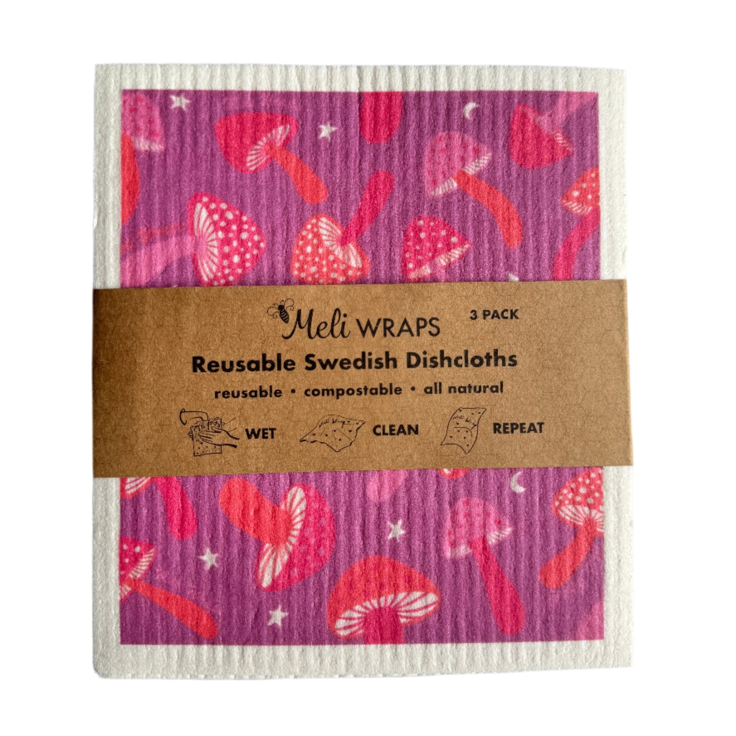 Purple Mushroom Swedish Dish Cloth Set of 3