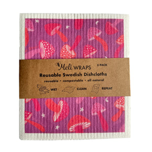 Purple Mushroom Swedish Dish Cloth Set of 3 - My Pet Chicken