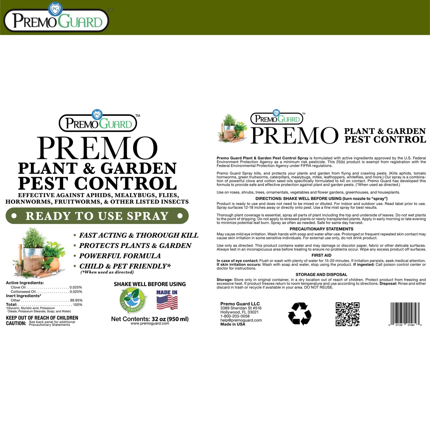Plant and Garden Pest Control Spray - 32 oz - By Premo Guard