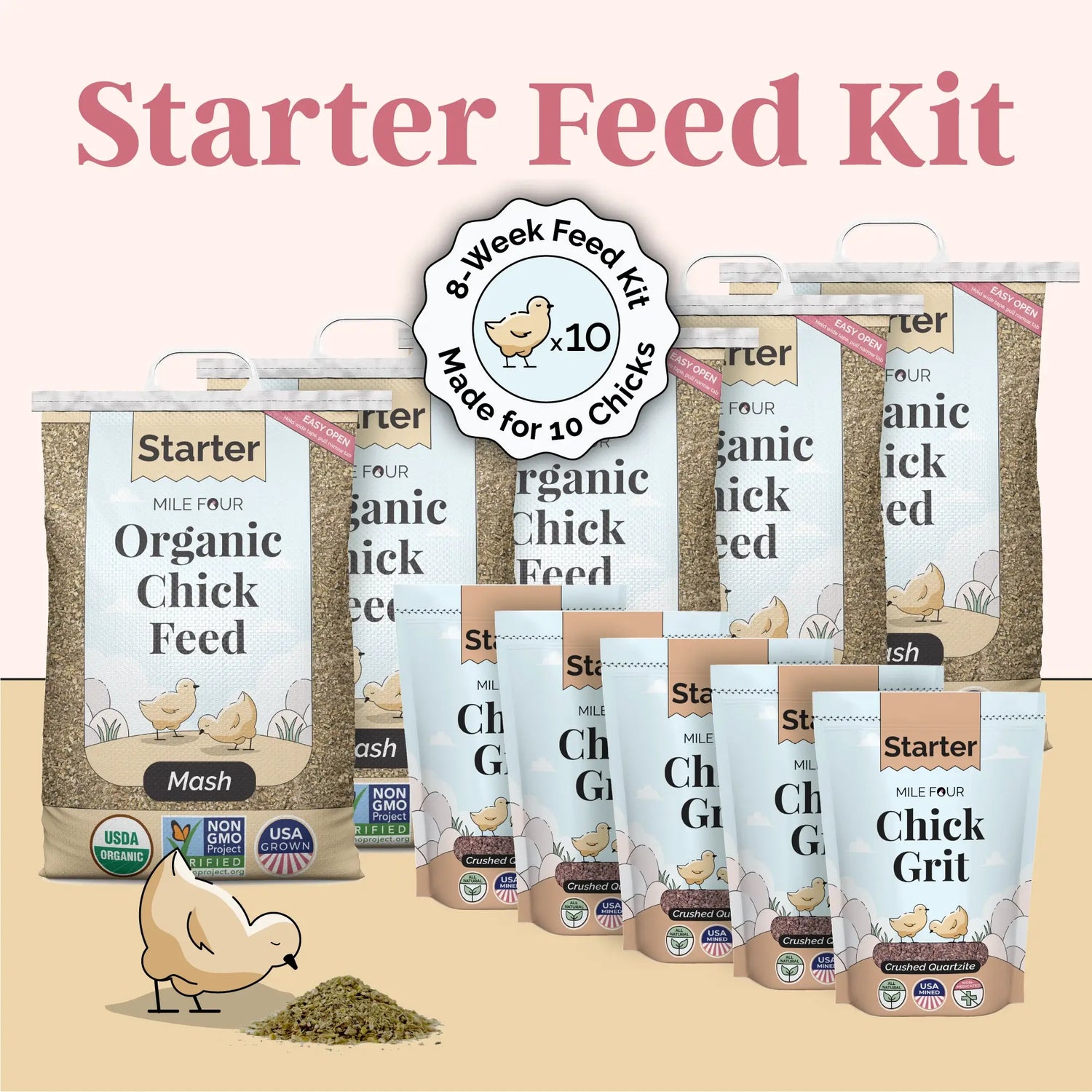Mile Four Starter Feed Kit | 8 Weeks of Organic Feed & Grit for 10 Chicks