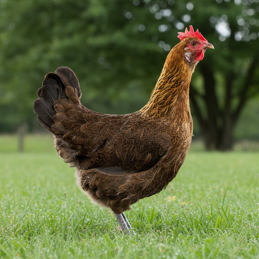 The Partridge Penedesenca chicken breed lays beautiful dark brown eggs.