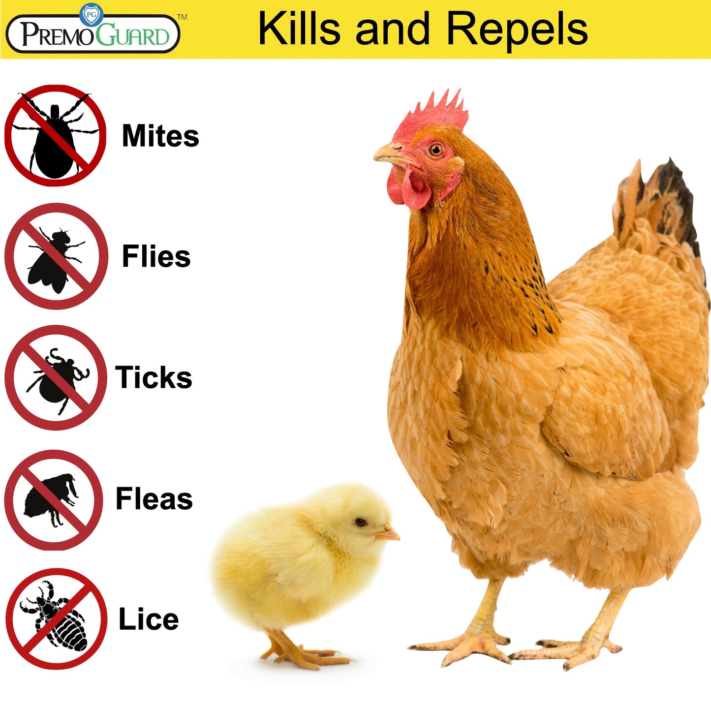 Premo Guard Poultry Spray kills and repels pests.