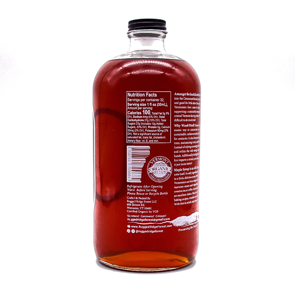 Quart of wood-fired organic Vermont maple syrup