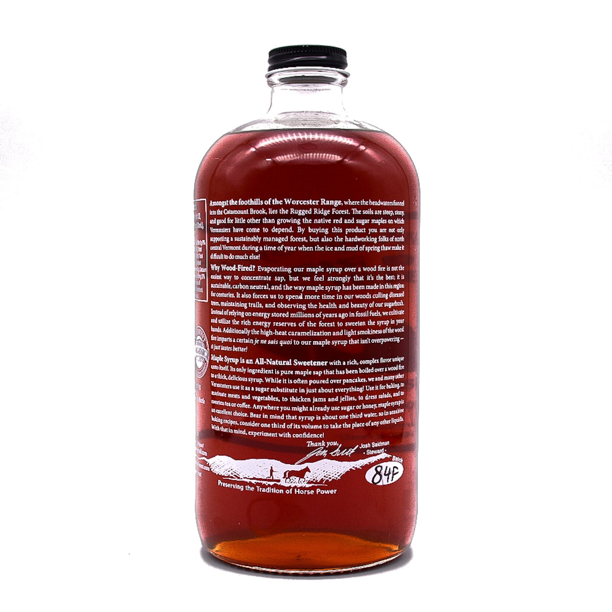 Quart of wood-fired organic Vermont maple syrup