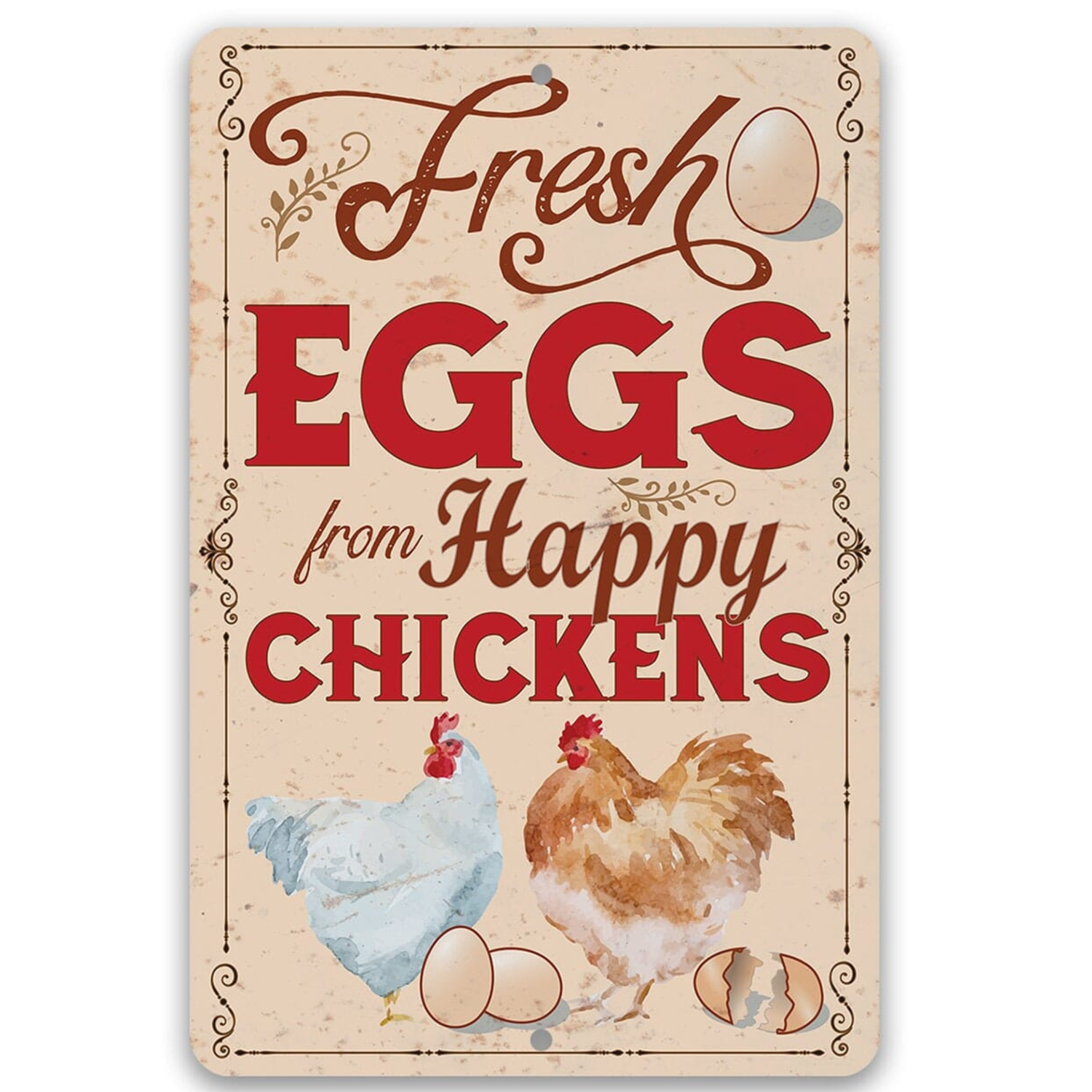 Fresh Eggs From Happy Chickens - Metal Sign