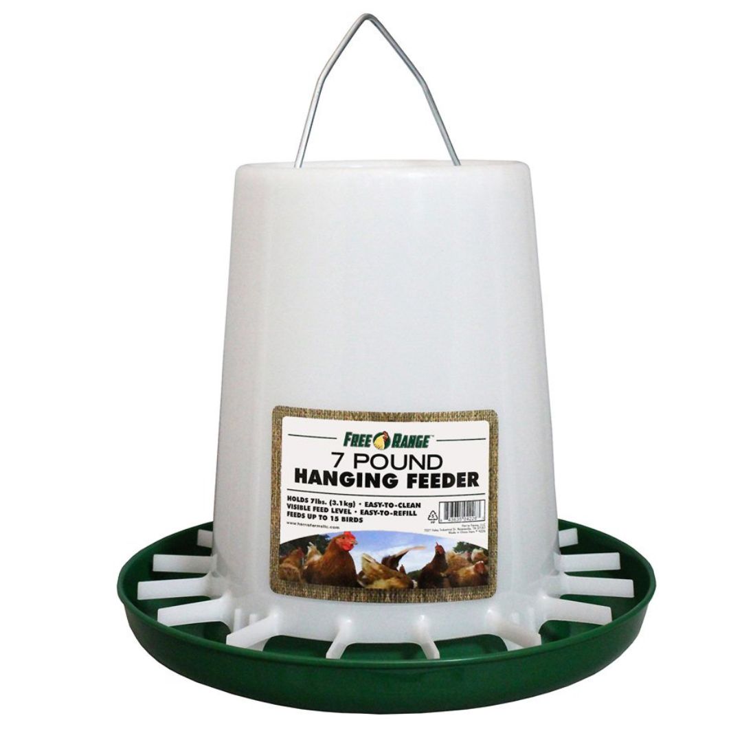 Plastic hanging poultry feeder