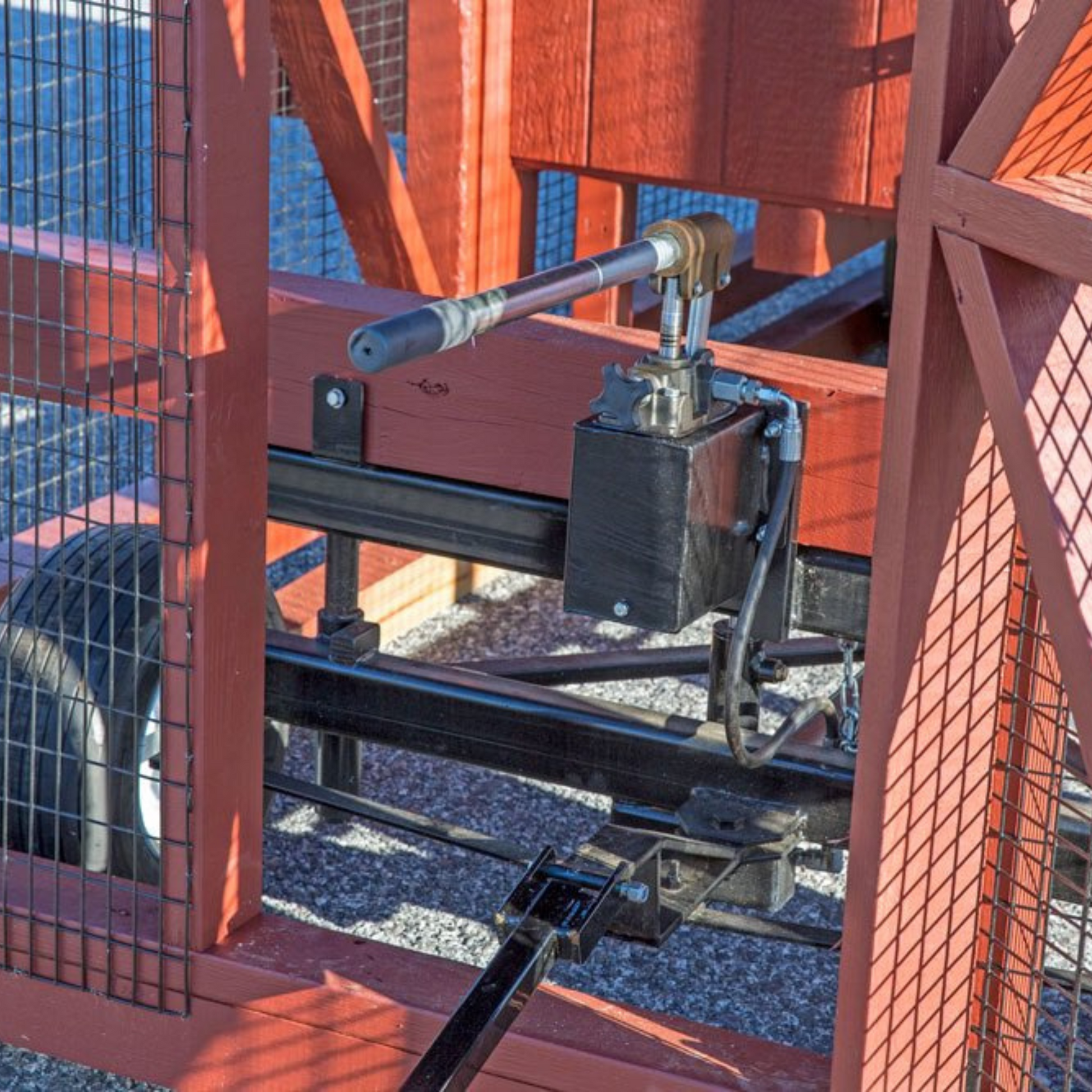 My Pet Chicken hydraulic lift coop wheel system option.