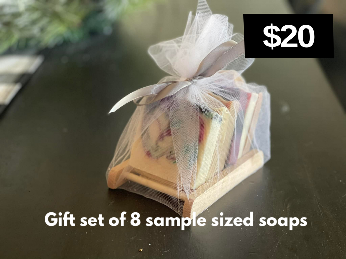 Gift Set of 8 Sample-Size Handmade Soaps with Soap Dish