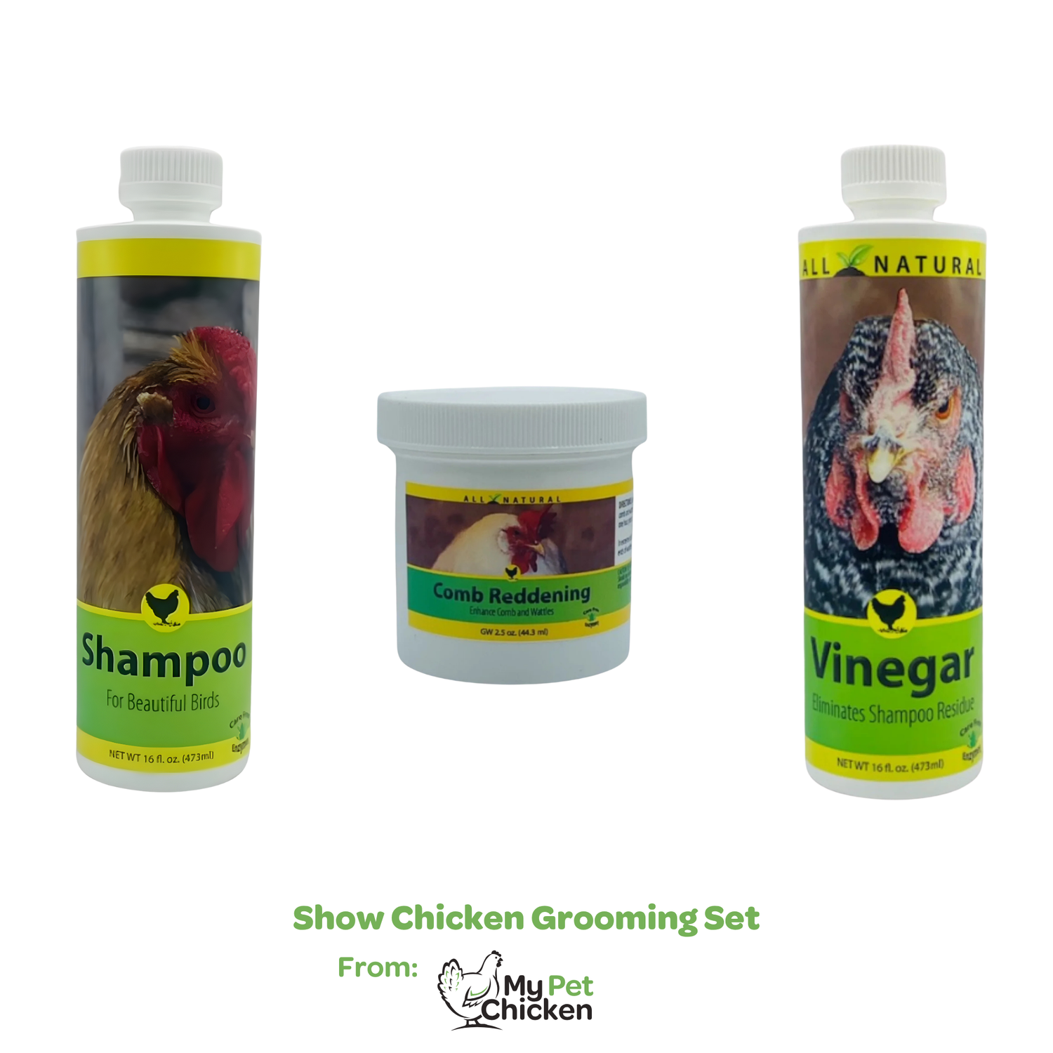 Show Chicken Grooming Set – Poultry Shampoo, Feather Rinse and Comb & Wattle Ointment
