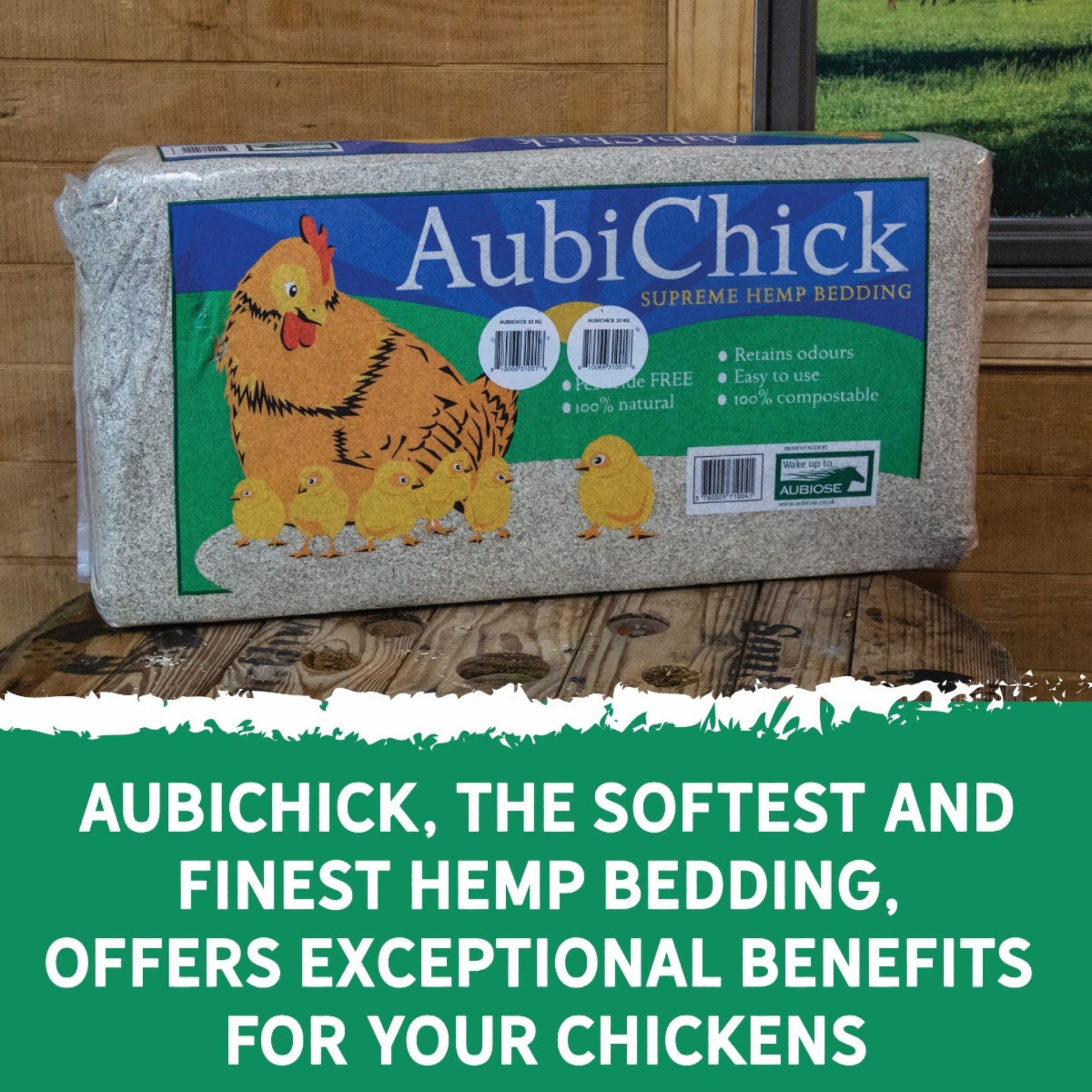 AubiChick's Hemp Bedding boasts a light color and a fluffy texture.