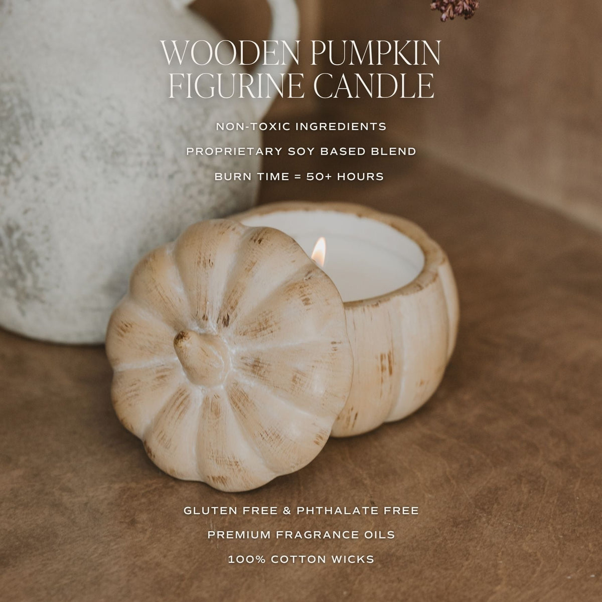 Pumpkin Spice soy candle in faux-wood ceramic pumpkin jar