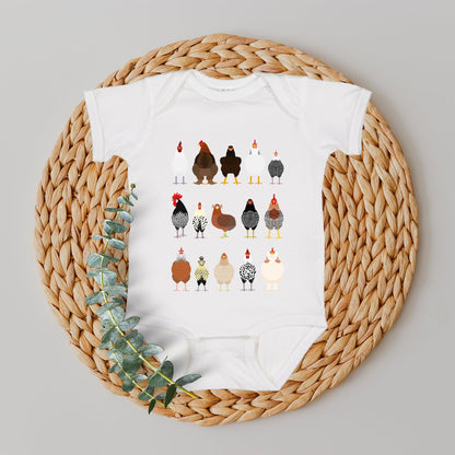 Chicken Lovers Kid's Tees, Farm Animal Infant Bodysuits, Illustration, Breeds, Youth Comfort Colors T-Shirt