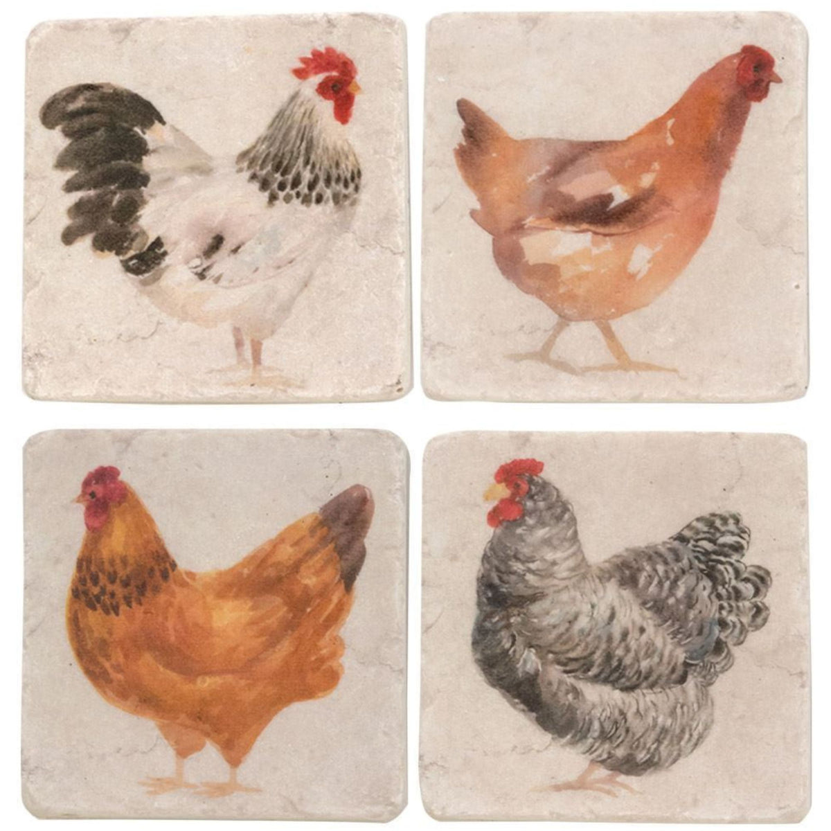 Chicken Resin Coasters, Set of 4